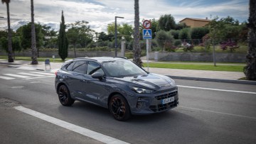 Cupra Terramar fahrend vor Palmen in Spanien