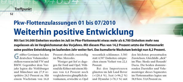 Pkw-Flottenzulassungen 01 bis 07/2010