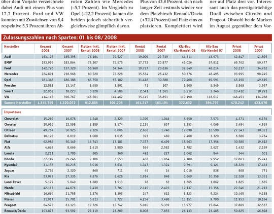 Flottenzulassungen 01 bis 08/2008