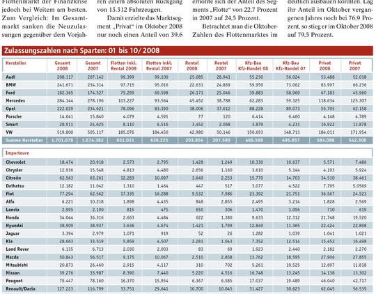 Flottenzulassungen 01 bis 10/2008