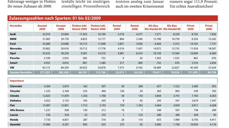 Pkw-Flottenzulassungen 01 bis 02/2009