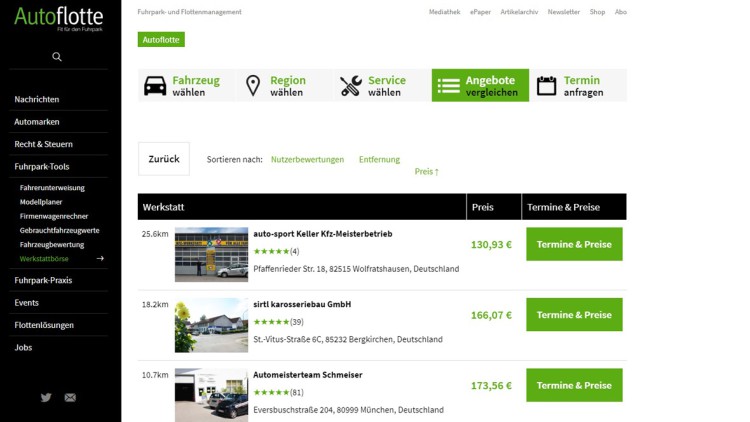 Autoflotte Werkstattbörse
