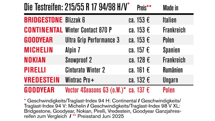 Winterreifentest 2025 von Autoflotte und Die Reifentester