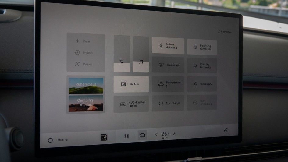Shortcut-Menü im Infotainmentsystem des Geely E5