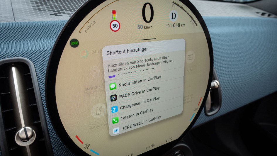 Shortcut-Liste im Infotainmentsystem des Mini Countryman D (U25)