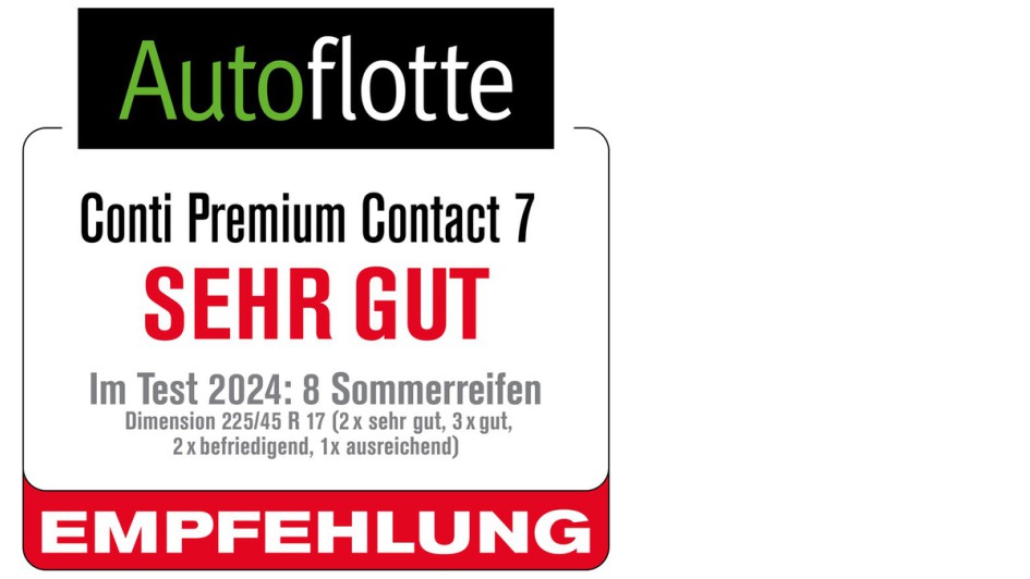 Gewinner-Label des Autoflotte-Reifentests 2024 geht an Continental und an Pirelli, beide mit "Sehr gut".